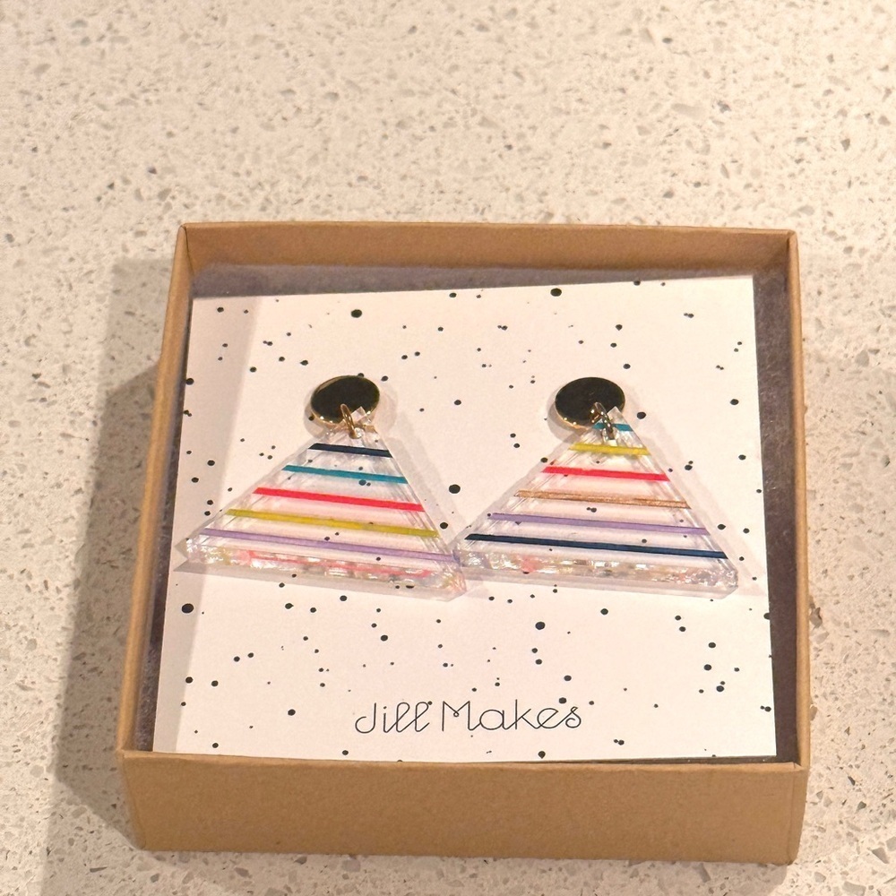 Pastel Striped Pyramid Earrings with Green Accent